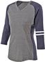 Womens Vintage V-Neck, Contrasting Sleeve Strips, Heather Soft T Shirt VINTAGE GREY/VINTAGE NAVY/WHITE Primary