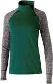Womens Contrasting Sleeve 1/4 Zip Pullover w/Side Neck Zip (12-Colors) FOREST/ CARBON HEATHER Primary