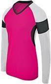 High Five Raptor Long Sleeve Volleyball Jerseys Womens & Girls RASPBERRY/WHITE/BLACK Primary