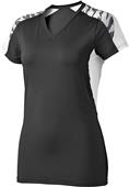 High Five Womens Girls Atomic Volleyball V-Neck Jerseys BLACK/FRAGMENTPRINT/WHITE Primary