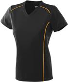 Ladies Girls Winning Streak V-Neck Athletic Jersey BLACK/GOLD Primary