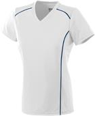 Ladies Girls Winning Streak V-Neck Athletic Jersey WHITE/NAVY Primary