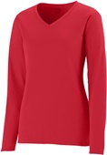 Womens/ Girls Wicking V-Neck Long Sleeve T-Shirt RED Primary