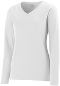 Womens/ Girls Wicking V-Neck Long Sleeve T-Shirt WHITE Primary