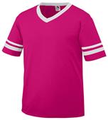 Youth Toddler Short Sleeve V-Neck 50/50 Jersey POWER PINK/WHITE Primary