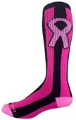 Over-The-Calf Breast Cancer Vertical Stripe Ribbon Socks PAIR