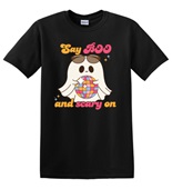 Epic Adult/Youth Say Boo Scary On Cute Disco Ghost Cotton Graphic T-Shirts