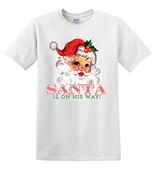 Epic Adult/Youth Santa Is On His Way Vintage Retro Cards Cotton Graphic T-Shirts