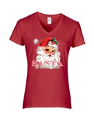 Epic Ladies Santa Is On His Way Vintage Retro Cards V-Neck Graphic T-Shirts