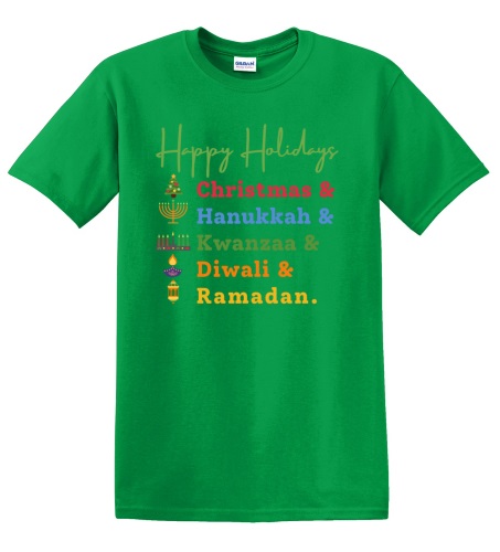 Epic Adult/Youth Happy Holidays Christmas Hanukkah Diwali Cotton Graphic T-Shirts. Free shipping.  Some exclusions apply.