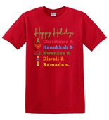 Epic Adult/Youth Happy Holidays Christmas Hanukkah Diwali Cotton Graphic T-Shirts