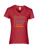 Epic Ladies Happy Holidays Christmas Hanukkah Diwali V-Neck Graphic T-Shirts