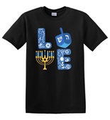 Epic Adult/Youth Hanukkah LOVE Menorah Dreidel Cotton Graphic T-Shirts