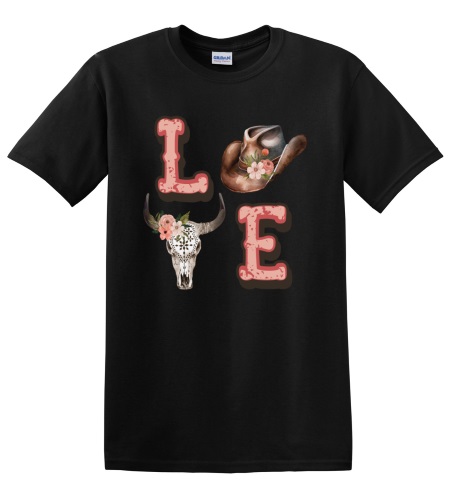 Epic Adult/Youth Pink Western LOVE Country Cowboy Cotton Graphic T-Shirts. Free shipping.  Some exclusions apply.