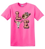 Epic Adult/Youth Pink Western LOVE Country Cowboy Cotton Graphic T-Shirts