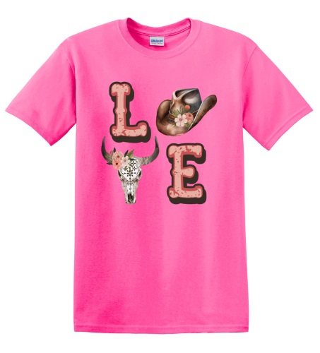 Epic Adult/Youth Pink Western LOVE Country Cowboy Cotton Graphic T-Shirts. Free shipping.  Some exclusions apply.