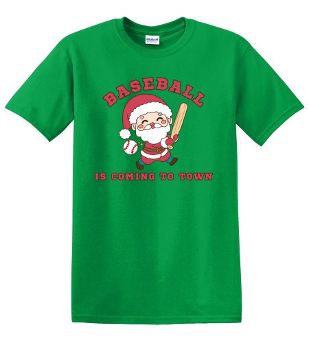 Epic Adult/Youth Baseball Is Coming To Town Santa Cotton Graphic T-Shirts. Free shipping.  Some exclusions apply.