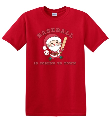 Epic Adult/Youth Baseball Is Coming To Town Santa Cotton Graphic T-Shirts. Free shipping.  Some exclusions apply.