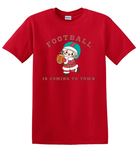 Epic Adult/Youth Football Is Coming To Town Santa Cotton Graphic T-Shirts. Free shipping.  Some exclusions apply.