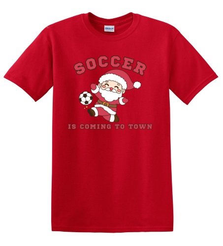 Epic Adult/Youth Soccer Is Coming To Town Santa Cotton Graphic T-Shirts. Free shipping.  Some exclusions apply.