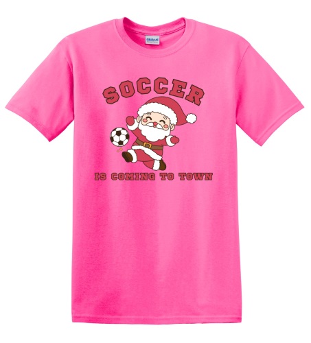 Epic Adult/Youth Soccer Is Coming To Town Santa Cotton Graphic T-Shirts. Free shipping.  Some exclusions apply.
