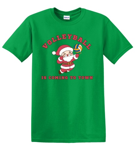 Epic Adult/Youth Volleyball Is Coming To Town Santa Cotton Graphic T-Shirts. Free shipping.  Some exclusions apply.