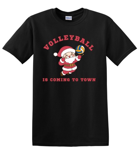 Epic Adult/Youth Volleyball Is Coming To Town Santa Cotton Graphic T-Shirts. Free shipping.  Some exclusions apply.
