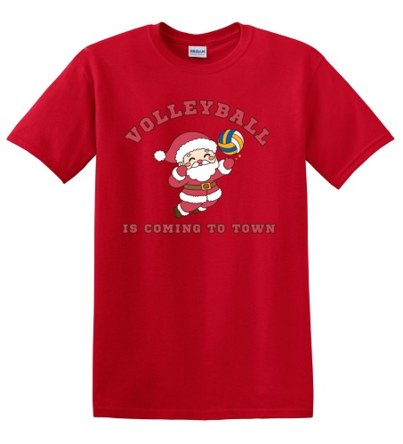 Epic Adult/Youth Volleyball Is Coming To Town Santa Cotton Graphic T-Shirts. Free shipping.  Some exclusions apply.