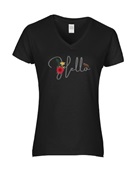 Epic Ladies Hello English Greeting Local Flower Bird V-Neck Graphic T-Shirts