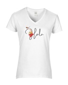 Epic Ladies Hola Spanish Greeting Local Flower Bird V-Neck Graphic T-Shirts
