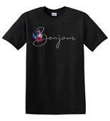 Epic Adult/Youth Bonjour French Greeting Flowers Bird Cotton Graphic T-Shirts