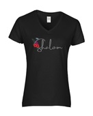 Epic Ladies Shalom Hebrew Greeting Local Flower Bird V-Neck Graphic T-Shirts