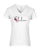 Epic Ladies Shalom Hebrew Greeting Local Flower Bird V-Neck Graphic T-Shirts