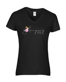 Epic Ladies Annyeong Korean Greet Local Flower Bird V-Neck Graphic T-Shirts