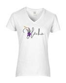 Epic Ladies Hacho Kiowa Greeting Native Flower Bird V-Neck Graphic T-Shirts