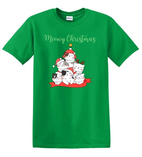 Epic Adult/Youth Meowy Christmas Cat Tree Cute Cotton Graphic T-Shirts. Free shipping.  Some exclusions apply.