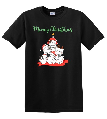 Epic Adult/Youth Meowy Christmas Cat Tree Cute Cotton Graphic T-Shirts. Free shipping.  Some exclusions apply.