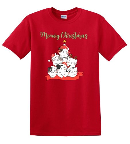 Epic Adult/Youth Meowy Christmas Cat Tree Cute Cotton Graphic T-Shirts. Free shipping.  Some exclusions apply.
