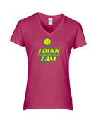 Epic Ladies I Dink Therefore I Am Pickleball V-Neck Graphic T-Shirts