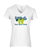 Epic Ladies Softball Hair Don't Care Bow V-Neck Graphic T-Shirts
