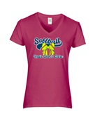 Epic Ladies Softball Hair Don't Care Bow V-Neck Graphic T-Shirts