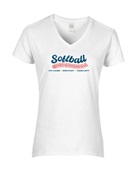 Epic Ladies Softball Laces Hit Hard Run Distress V-Neck Graphic T-Shirts