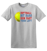 Epic Adult/Youth Softball Hit Hard Run Fast Turn Left Cotton Graphic T-Shirts