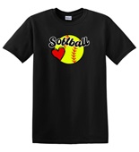 Epic Adult/Youth Softball Love Heart Cotton Graphic T-Shirts