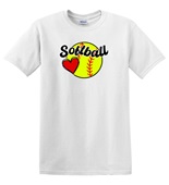 Epic Adult/Youth Softball Love Heart Cotton Graphic T-Shirts