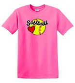 Epic Adult/Youth Softball Love Heart Cotton Graphic T-Shirts