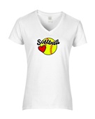 Epic Ladies Softball Love Heart V-Neck Graphic T-Shirts