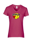 Epic Ladies Softball Love Heart V-Neck Graphic T-Shirts