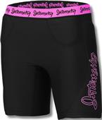 Women's Low Rise Internal Padding Slider Shorts 7" Inseam (WS - Black/Neon Pink)