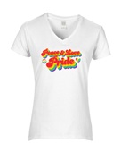 Epic Ladies Pride Peace Love Big Rainbow LGBTQIA V-Neck Graphic T-Shirts